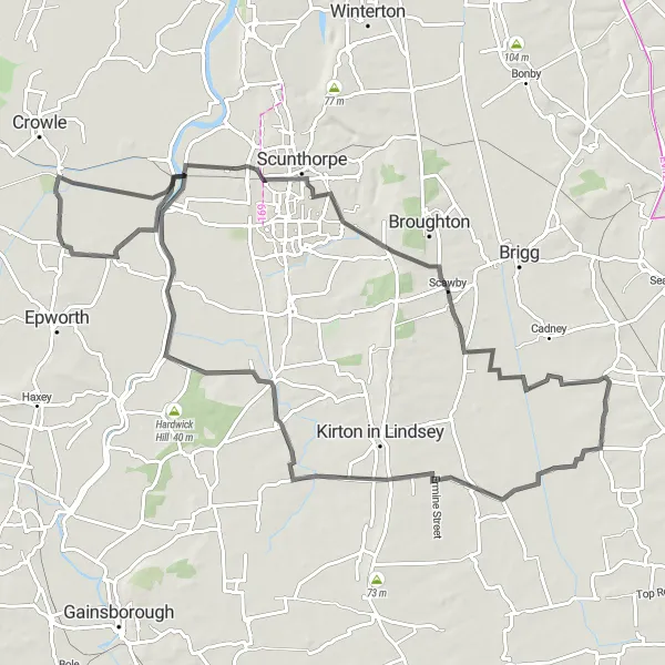 Map miniature of "The North Lincolnshire Circuit" cycling inspiration in East Yorkshire and Northern Lincolnshire, United Kingdom. Generated by Tarmacs.app cycling route planner