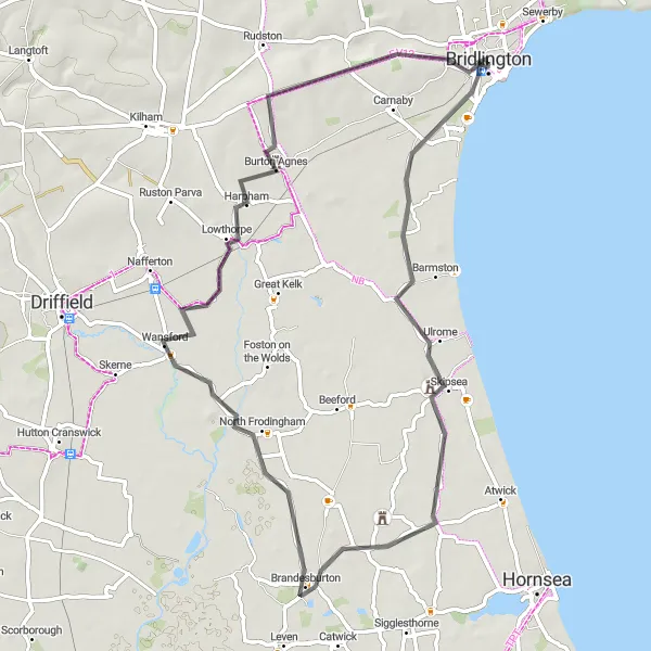 Map miniature of "Heritage and nature" cycling inspiration in East Yorkshire and Northern Lincolnshire, United Kingdom. Generated by Tarmacs.app cycling route planner