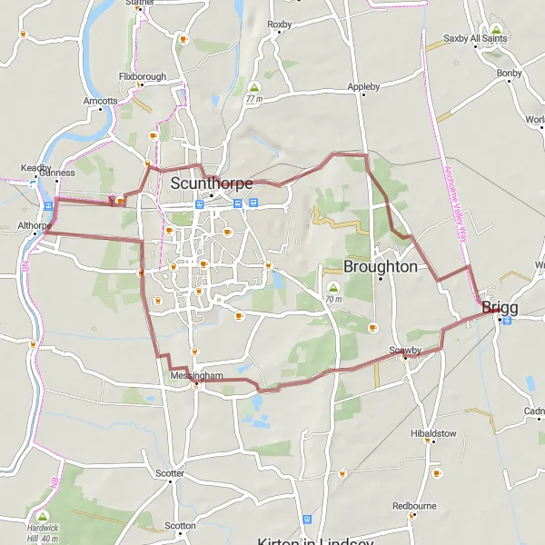 Map miniature of "Brigg Gravel Loop" cycling inspiration in East Yorkshire and Northern Lincolnshire, United Kingdom. Generated by Tarmacs.app cycling route planner