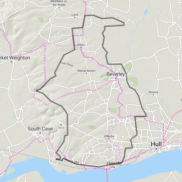 Map miniature of "The Brough Loop" cycling inspiration in East Yorkshire and Northern Lincolnshire, United Kingdom. Generated by Tarmacs.app cycling route planner