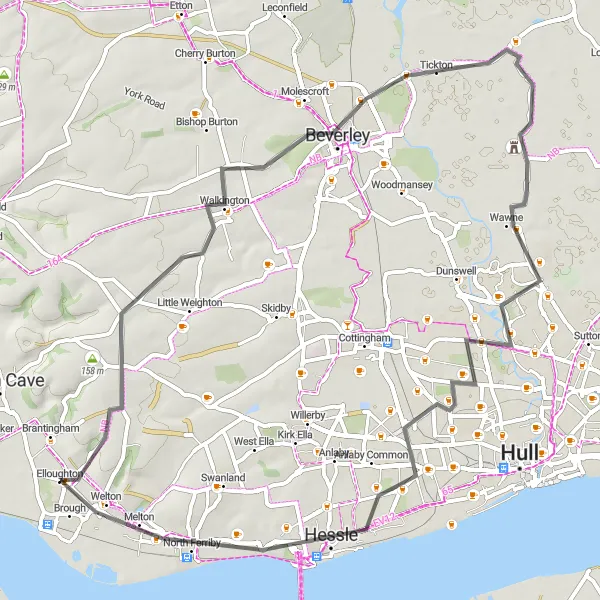 Map miniature of "The Brough Beck Loop" cycling inspiration in East Yorkshire and Northern Lincolnshire, United Kingdom. Generated by Tarmacs.app cycling route planner