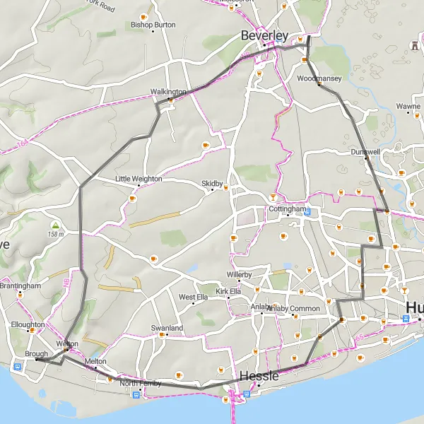 Map miniature of "Brough to Hessle Magic Ride" cycling inspiration in East Yorkshire and Northern Lincolnshire, United Kingdom. Generated by Tarmacs.app cycling route planner