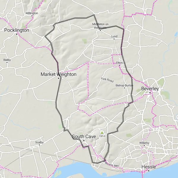 Map miniature of "The East Yorkshire Excursion" cycling inspiration in East Yorkshire and Northern Lincolnshire, United Kingdom. Generated by Tarmacs.app cycling route planner