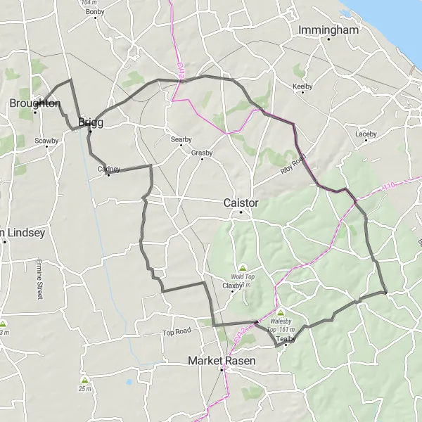 Map miniature of "The Wolds Wander" cycling inspiration in East Yorkshire and Northern Lincolnshire, United Kingdom. Generated by Tarmacs.app cycling route planner