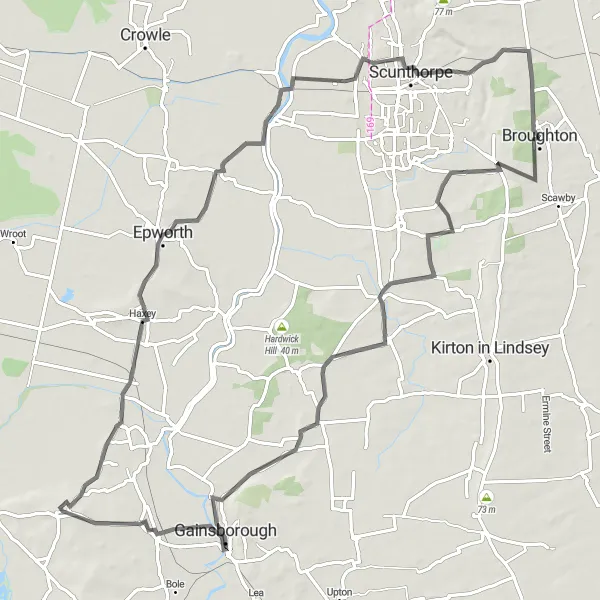 Map miniature of "Historic Highlights" cycling inspiration in East Yorkshire and Northern Lincolnshire, United Kingdom. Generated by Tarmacs.app cycling route planner