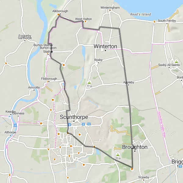 Map miniature of "Countryside Escape" cycling inspiration in East Yorkshire and Northern Lincolnshire, United Kingdom. Generated by Tarmacs.app cycling route planner