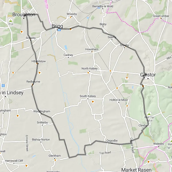 Map miniature of "Scenic Lincolnshire Loop" cycling inspiration in East Yorkshire and Northern Lincolnshire, United Kingdom. Generated by Tarmacs.app cycling route planner
