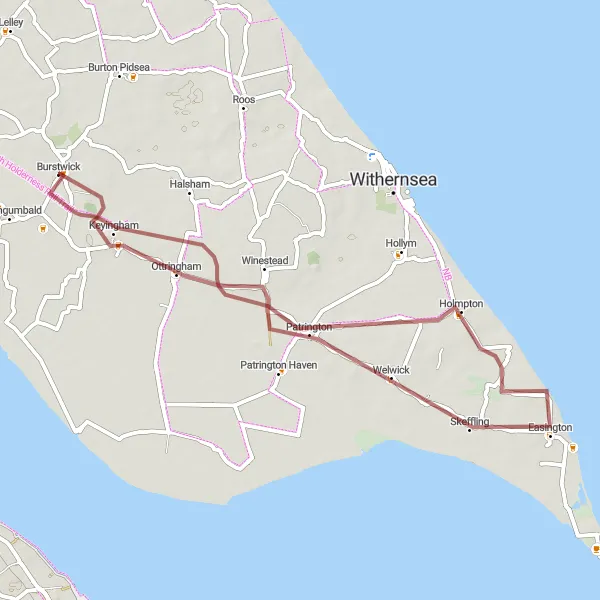 Map miniature of "Gravel Adventure" cycling inspiration in East Yorkshire and Northern Lincolnshire, United Kingdom. Generated by Tarmacs.app cycling route planner