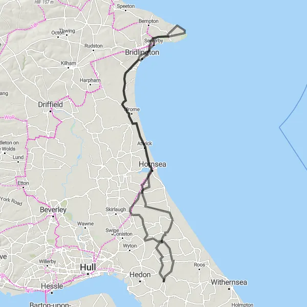 Map miniature of "Sproatley to Burton Pidsea Road Cycling Route" cycling inspiration in East Yorkshire and Northern Lincolnshire, United Kingdom. Generated by Tarmacs.app cycling route planner