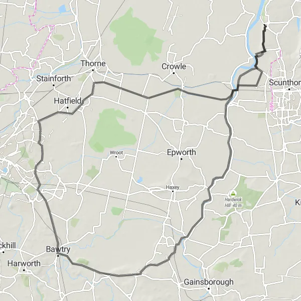 Map miniature of "The Villages Escape" cycling inspiration in East Yorkshire and Northern Lincolnshire, United Kingdom. Generated by Tarmacs.app cycling route planner