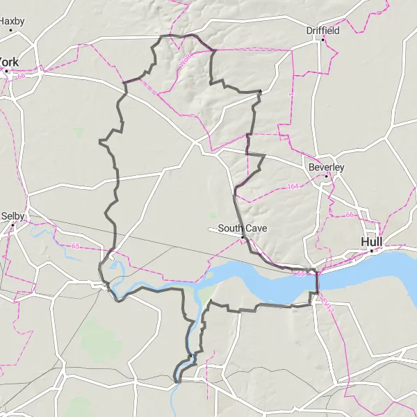 Map miniature of "Historical Road of the Vikings" cycling inspiration in East Yorkshire and Northern Lincolnshire, United Kingdom. Generated by Tarmacs.app cycling route planner