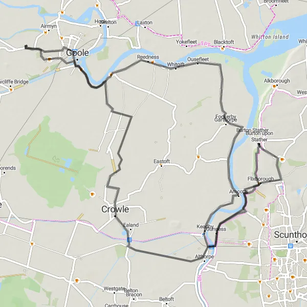 Map miniature of "Scenic River Ride" cycling inspiration in East Yorkshire and Northern Lincolnshire, United Kingdom. Generated by Tarmacs.app cycling route planner