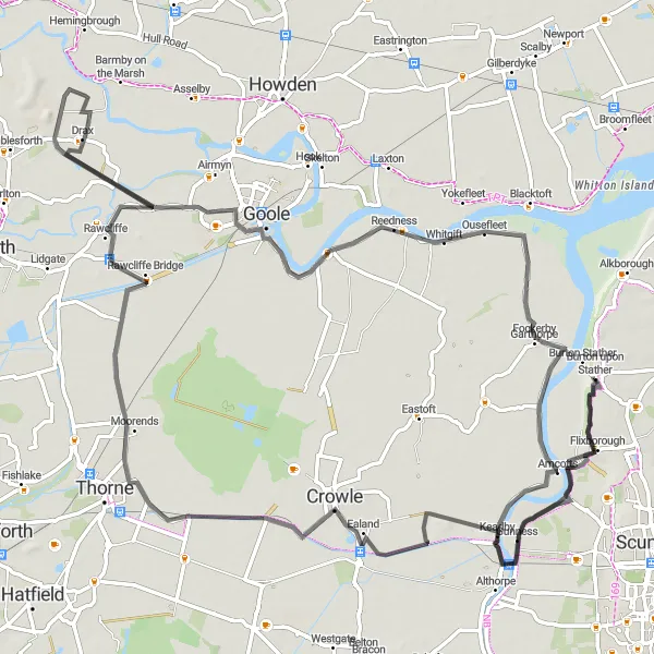 Map miniature of "Countryside Escape" cycling inspiration in East Yorkshire and Northern Lincolnshire, United Kingdom. Generated by Tarmacs.app cycling route planner