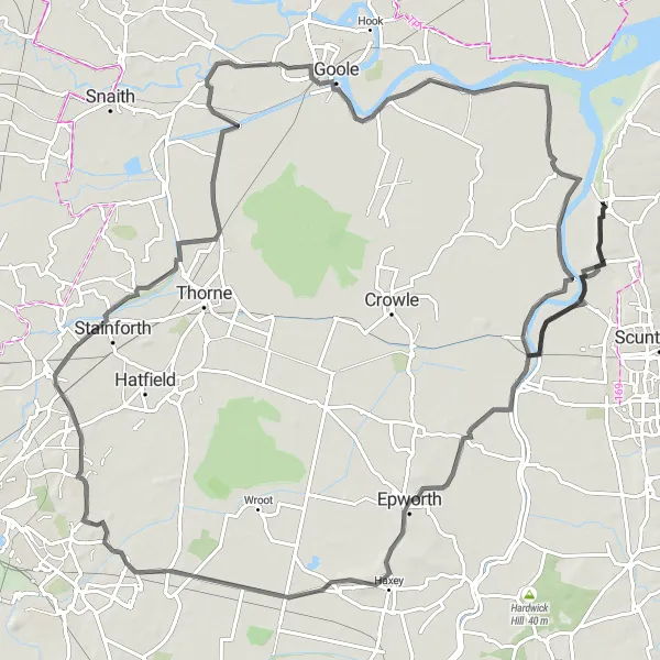 Map miniature of "The Humber Banks" cycling inspiration in East Yorkshire and Northern Lincolnshire, United Kingdom. Generated by Tarmacs.app cycling route planner