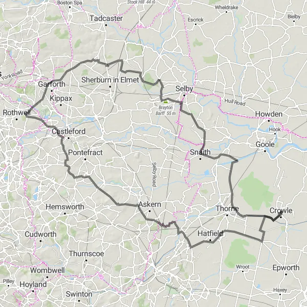Map miniature of "Challenging East Yorkshire and Northern Lincolnshire Cycling Route" cycling inspiration in East Yorkshire and Northern Lincolnshire, United Kingdom. Generated by Tarmacs.app cycling route planner