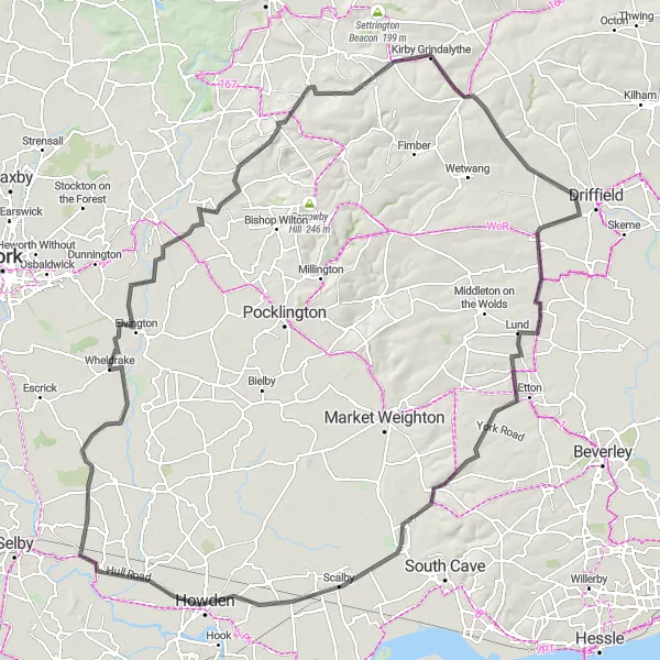 Map miniature of "Lund and Beyond" cycling inspiration in East Yorkshire and Northern Lincolnshire, United Kingdom. Generated by Tarmacs.app cycling route planner