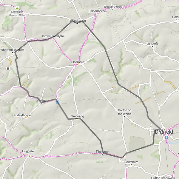 Map miniature of "Kirkburn and Fimber Ride" cycling inspiration in East Yorkshire and Northern Lincolnshire, United Kingdom. Generated by Tarmacs.app cycling route planner