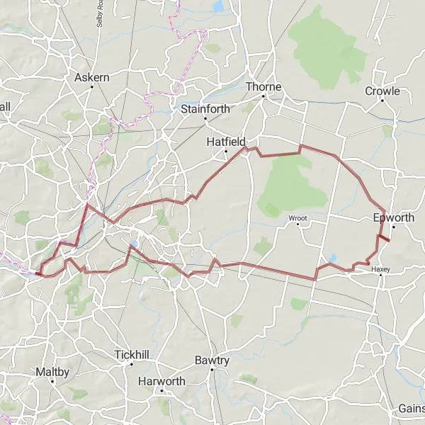 Map miniature of "The Woodland Gravel Adventure" cycling inspiration in East Yorkshire and Northern Lincolnshire, United Kingdom. Generated by Tarmacs.app cycling route planner