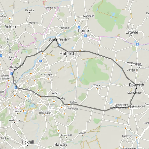 Map miniature of "Epworth Loop" cycling inspiration in East Yorkshire and Northern Lincolnshire, United Kingdom. Generated by Tarmacs.app cycling route planner