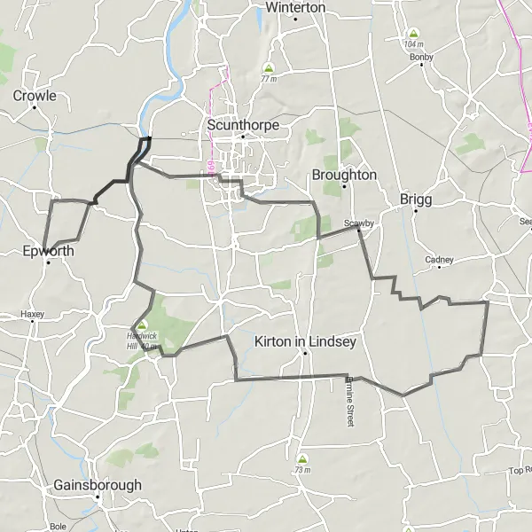 Map miniature of "Epworth and Beyond" cycling inspiration in East Yorkshire and Northern Lincolnshire, United Kingdom. Generated by Tarmacs.app cycling route planner