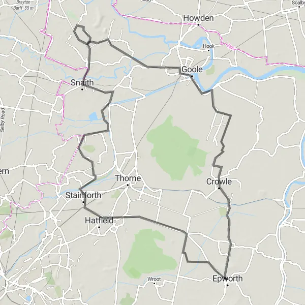 Map miniature of "Exploring the Eastern Countryside" cycling inspiration in East Yorkshire and Northern Lincolnshire, United Kingdom. Generated by Tarmacs.app cycling route planner