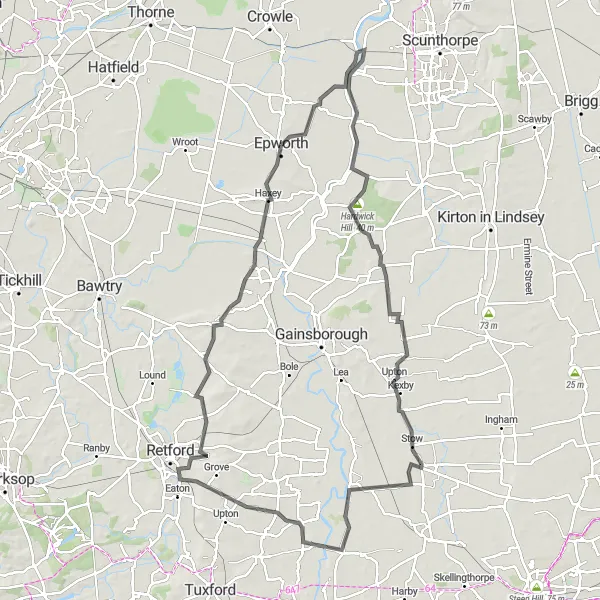 Map miniature of "The Western Loop" cycling inspiration in East Yorkshire and Northern Lincolnshire, United Kingdom. Generated by Tarmacs.app cycling route planner