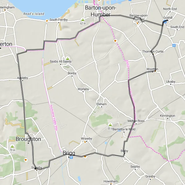 Map miniature of "The Thornton Curtis Loop" cycling inspiration in East Yorkshire and Northern Lincolnshire, United Kingdom. Generated by Tarmacs.app cycling route planner