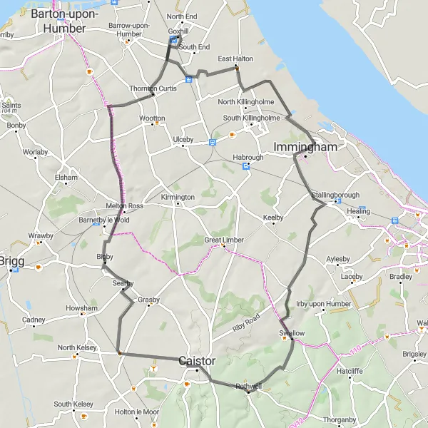 Map miniature of "Immingham Adventure Ride" cycling inspiration in East Yorkshire and Northern Lincolnshire, United Kingdom. Generated by Tarmacs.app cycling route planner