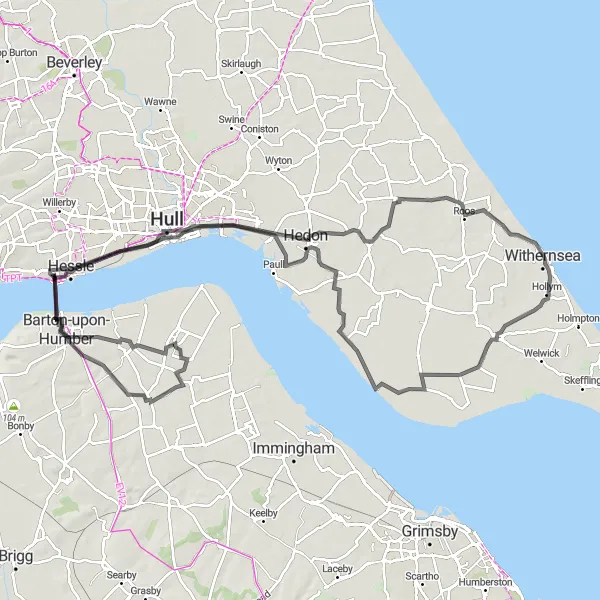 Map miniature of "Coastal Delights" cycling inspiration in East Yorkshire and Northern Lincolnshire, United Kingdom. Generated by Tarmacs.app cycling route planner