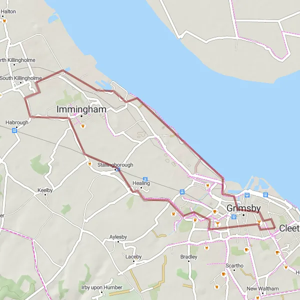 Map miniature of "Grimsby and Scattered Villages" cycling inspiration in East Yorkshire and Northern Lincolnshire, United Kingdom. Generated by Tarmacs.app cycling route planner