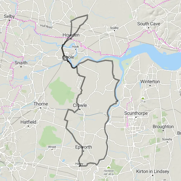 Map miniature of "Haxey to Epworth Scenic Ride" cycling inspiration in East Yorkshire and Northern Lincolnshire, United Kingdom. Generated by Tarmacs.app cycling route planner