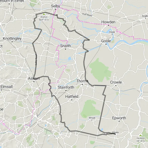 Map miniature of "Local Heritage Road Circuit" cycling inspiration in East Yorkshire and Northern Lincolnshire, United Kingdom. Generated by Tarmacs.app cycling route planner