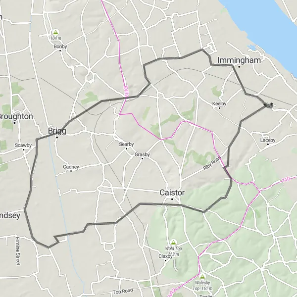 Map miniature of "Road Route - Healing to Stallingborough Extended" cycling inspiration in East Yorkshire and Northern Lincolnshire, United Kingdom. Generated by Tarmacs.app cycling route planner