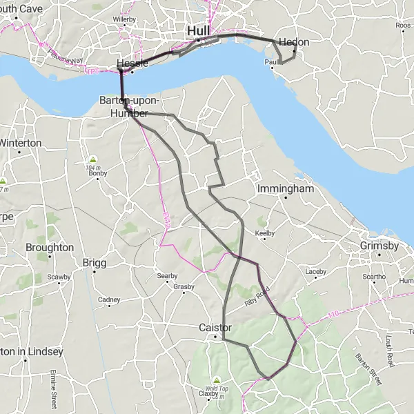 Map miniature of "The Humber Bridge Adventure" cycling inspiration in East Yorkshire and Northern Lincolnshire, United Kingdom. Generated by Tarmacs.app cycling route planner