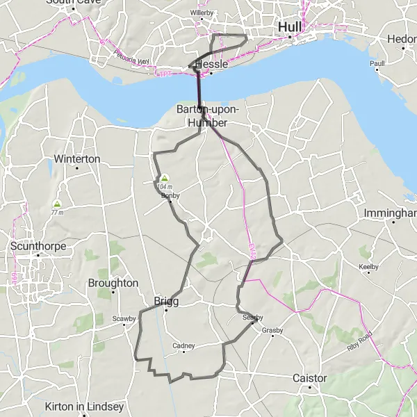 Map miniature of "Hibaldstow to Brigg Loop" cycling inspiration in East Yorkshire and Northern Lincolnshire, United Kingdom. Generated by Tarmacs.app cycling route planner