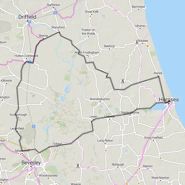 Map miniature of "Hornsea to Atwick Round-Trip" cycling inspiration in East Yorkshire and Northern Lincolnshire, United Kingdom. Generated by Tarmacs.app cycling route planner