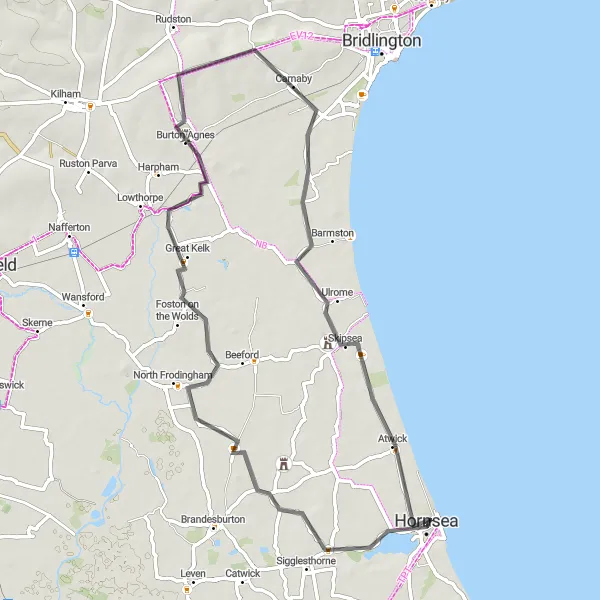 Map miniature of "Hornsea to Atwick Return Round-Trip" cycling inspiration in East Yorkshire and Northern Lincolnshire, United Kingdom. Generated by Tarmacs.app cycling route planner