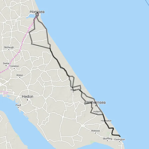 Map miniature of "Seaside Escape" cycling inspiration in East Yorkshire and Northern Lincolnshire, United Kingdom. Generated by Tarmacs.app cycling route planner