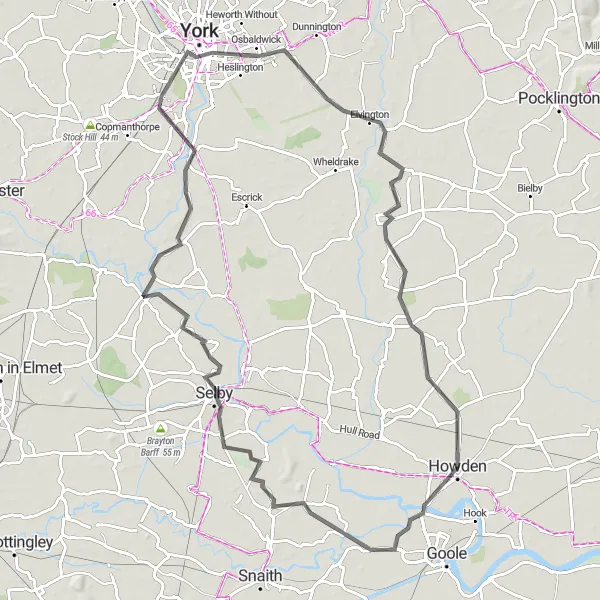 Map miniature of "The Camblesforth Loop" cycling inspiration in East Yorkshire and Northern Lincolnshire, United Kingdom. Generated by Tarmacs.app cycling route planner