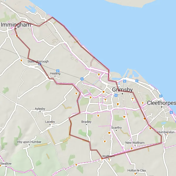 Map miniature of "Immingham to Stallingborough Gravel Ride" cycling inspiration in East Yorkshire and Northern Lincolnshire, United Kingdom. Generated by Tarmacs.app cycling route planner