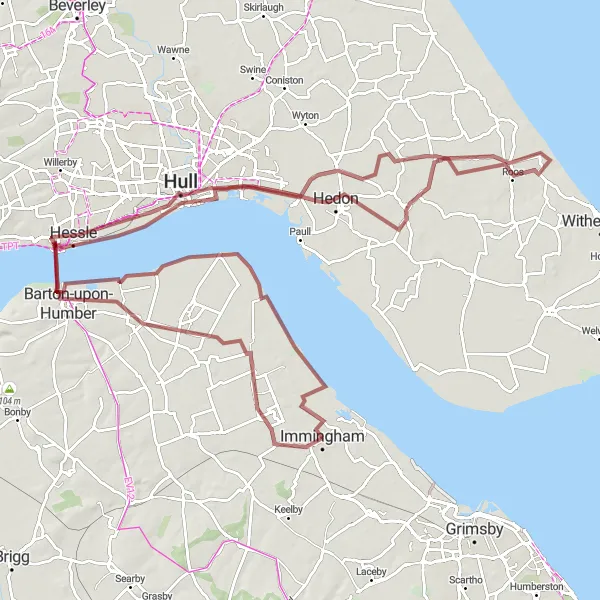 Map miniature of "Immingham to North Killingholme Gravel Journey" cycling inspiration in East Yorkshire and Northern Lincolnshire, United Kingdom. Generated by Tarmacs.app cycling route planner