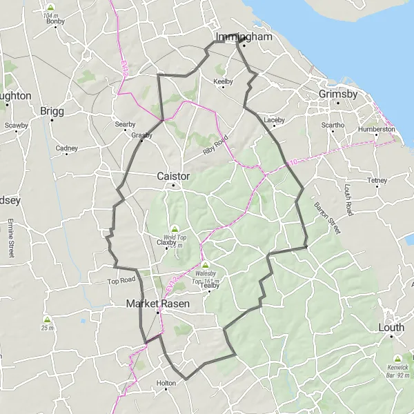 Map miniature of "Lincolnshire Coast Loop" cycling inspiration in East Yorkshire and Northern Lincolnshire, United Kingdom. Generated by Tarmacs.app cycling route planner