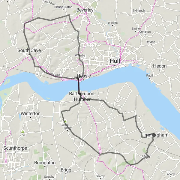 Map miniature of "Immingham to Humber Bridge Loop" cycling inspiration in East Yorkshire and Northern Lincolnshire, United Kingdom. Generated by Tarmacs.app cycling route planner