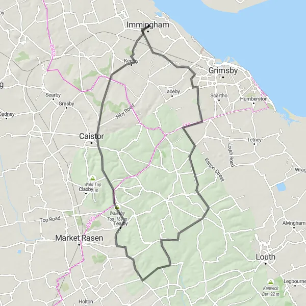 Map miniature of "Immingham to Keelby Circuit" cycling inspiration in East Yorkshire and Northern Lincolnshire, United Kingdom. Generated by Tarmacs.app cycling route planner