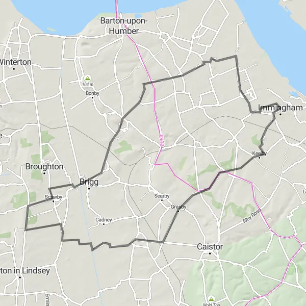 Map miniature of "Immingham to Great Limber Loop" cycling inspiration in East Yorkshire and Northern Lincolnshire, United Kingdom. Generated by Tarmacs.app cycling route planner