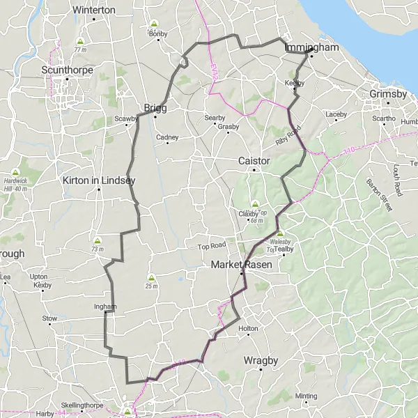 Map miniature of "Immingham to Ulceby Road Adventure" cycling inspiration in East Yorkshire and Northern Lincolnshire, United Kingdom. Generated by Tarmacs.app cycling route planner