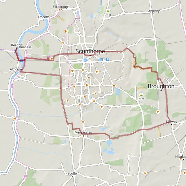 Map miniature of "The Riverbank Gravel Trail" cycling inspiration in East Yorkshire and Northern Lincolnshire, United Kingdom. Generated by Tarmacs.app cycling route planner