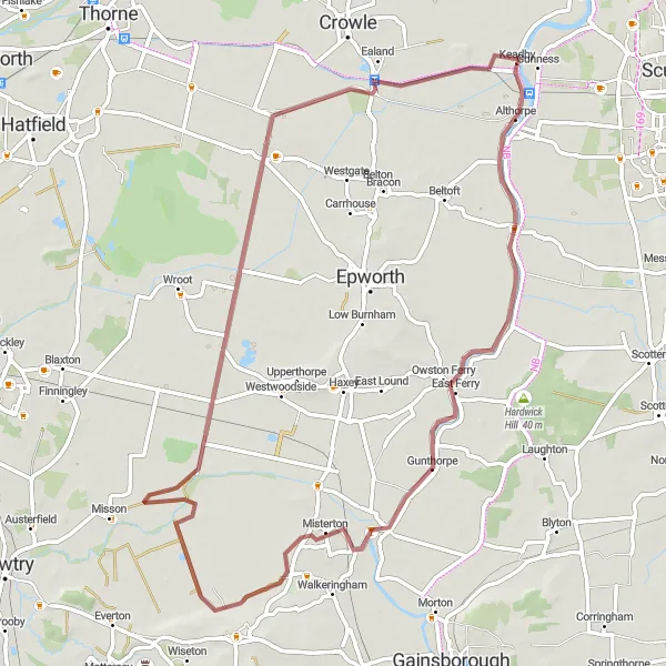 Map miniature of "The Clay Area Gravel Loop" cycling inspiration in East Yorkshire and Northern Lincolnshire, United Kingdom. Generated by Tarmacs.app cycling route planner