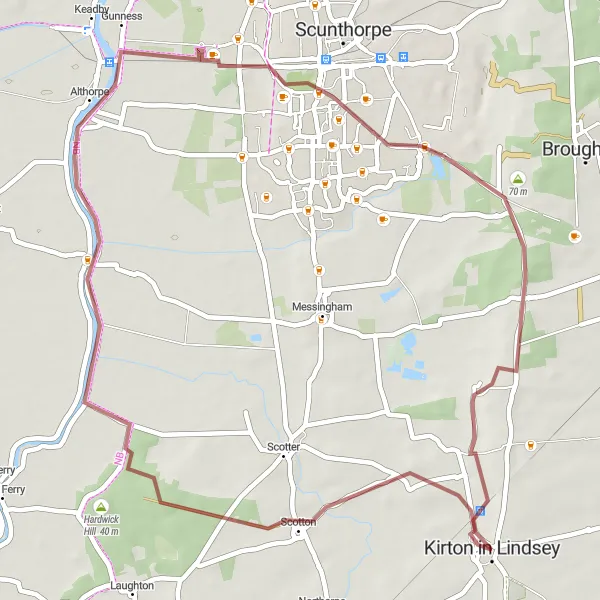 Map miniature of "Kirton in Lindsey Gravel Loop" cycling inspiration in East Yorkshire and Northern Lincolnshire, United Kingdom. Generated by Tarmacs.app cycling route planner