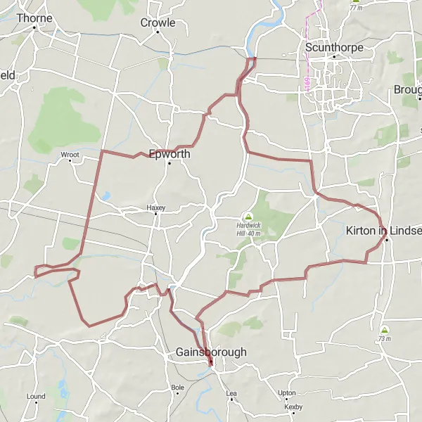 Map miniature of "Scenic Gravel Adventure to Beltoft" cycling inspiration in East Yorkshire and Northern Lincolnshire, United Kingdom. Generated by Tarmacs.app cycling route planner